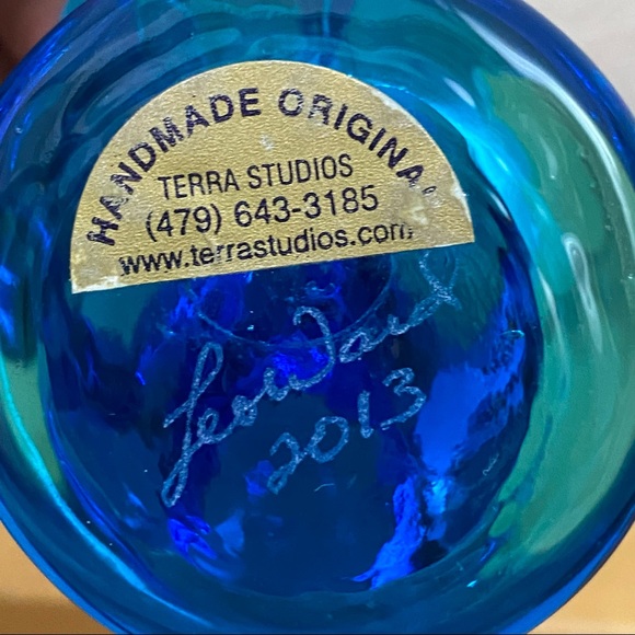 Handmade 2013 Leo Ward Signed Blue Bird of Happiness 2.5” Glass Figurine - Picture 11 of 11